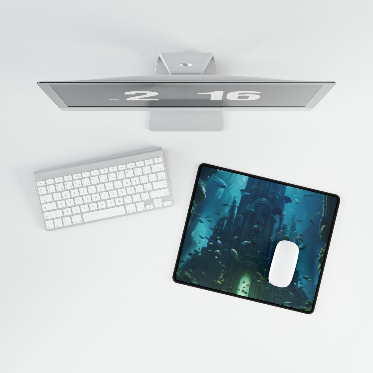 Sunken Ancient City: Underwater Ruins Digital Art - Desk Mat