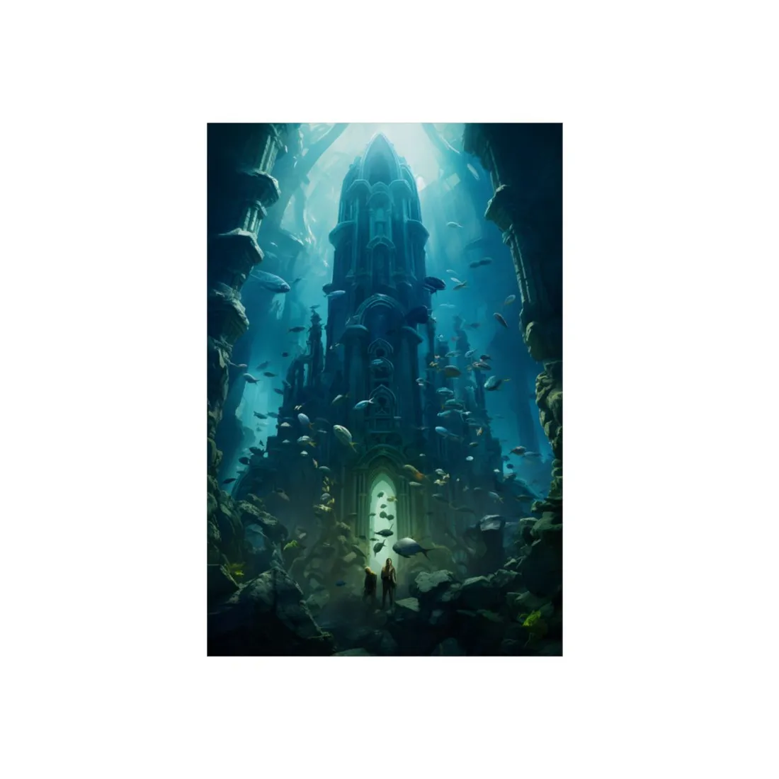 Sunken Ancient City: Underwater Ruins Digital Art - Metal Poster
