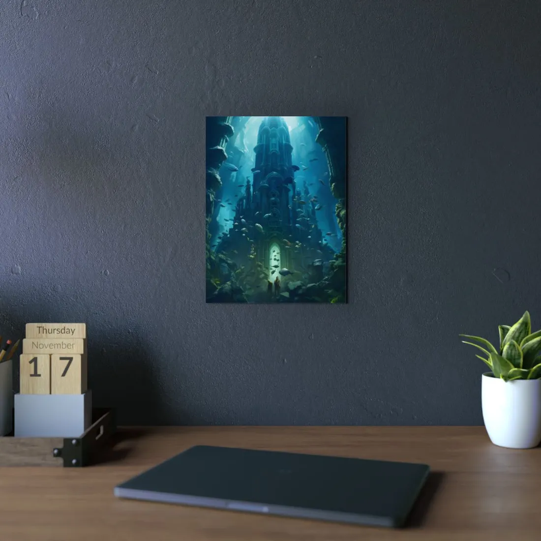 Sunken Ancient City: Underwater Ruins Digital Art - Metal Poster