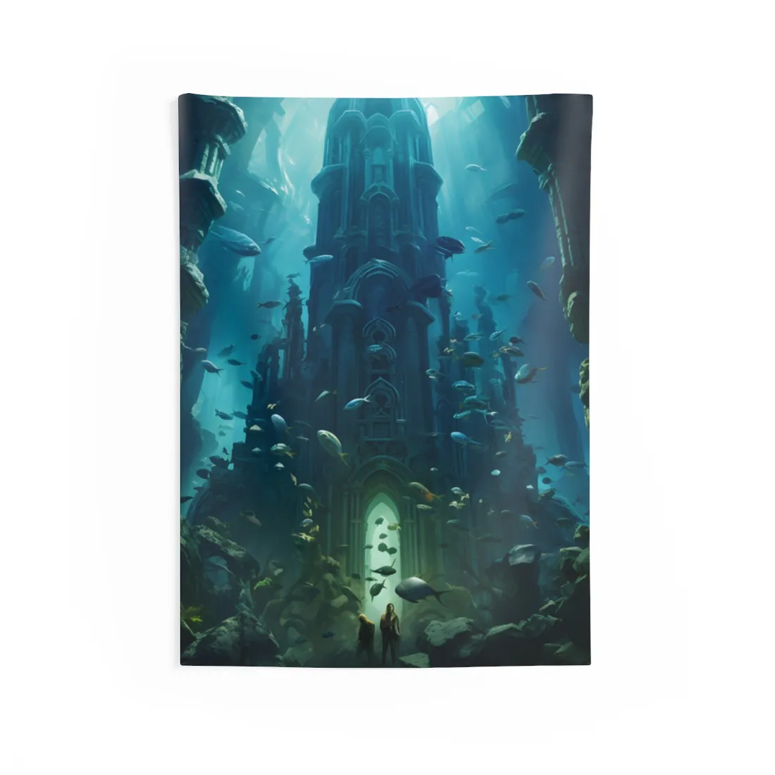 Sunken Ancient City: Underwater Ruins Digital Art - Wall Tapestry