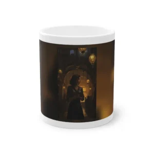 Woman in Lantern-Lit Street Mug