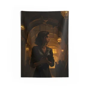 Woman in Lantern-Lit Street Wall Tapestry