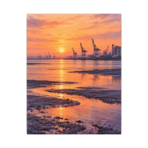 Harbor Cranes at Sunset Canvas Print