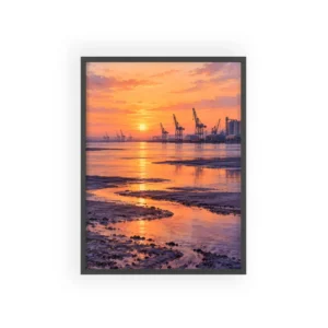 Harbor Cranes at Sunset Framed Poster