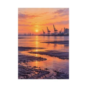Harbor Cranes at Sunset Poster