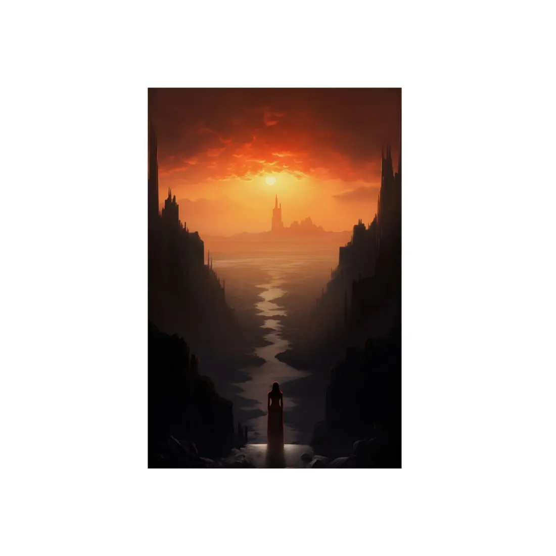 Sunset Fjord: Castle on the Horizon - Metal Poster