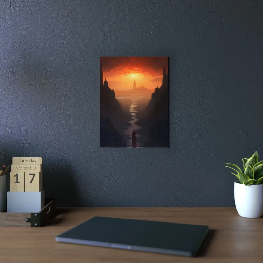 Sunset Fjord: Castle on the Horizon - Metal Poster