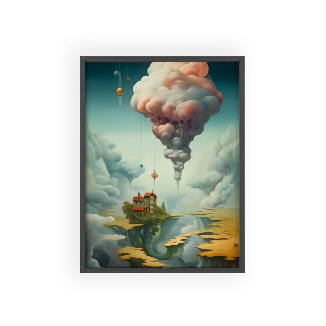 Surreal Dream World: Psychedelic Artistic Visions in a Fantastical Landscape - Framed Poster