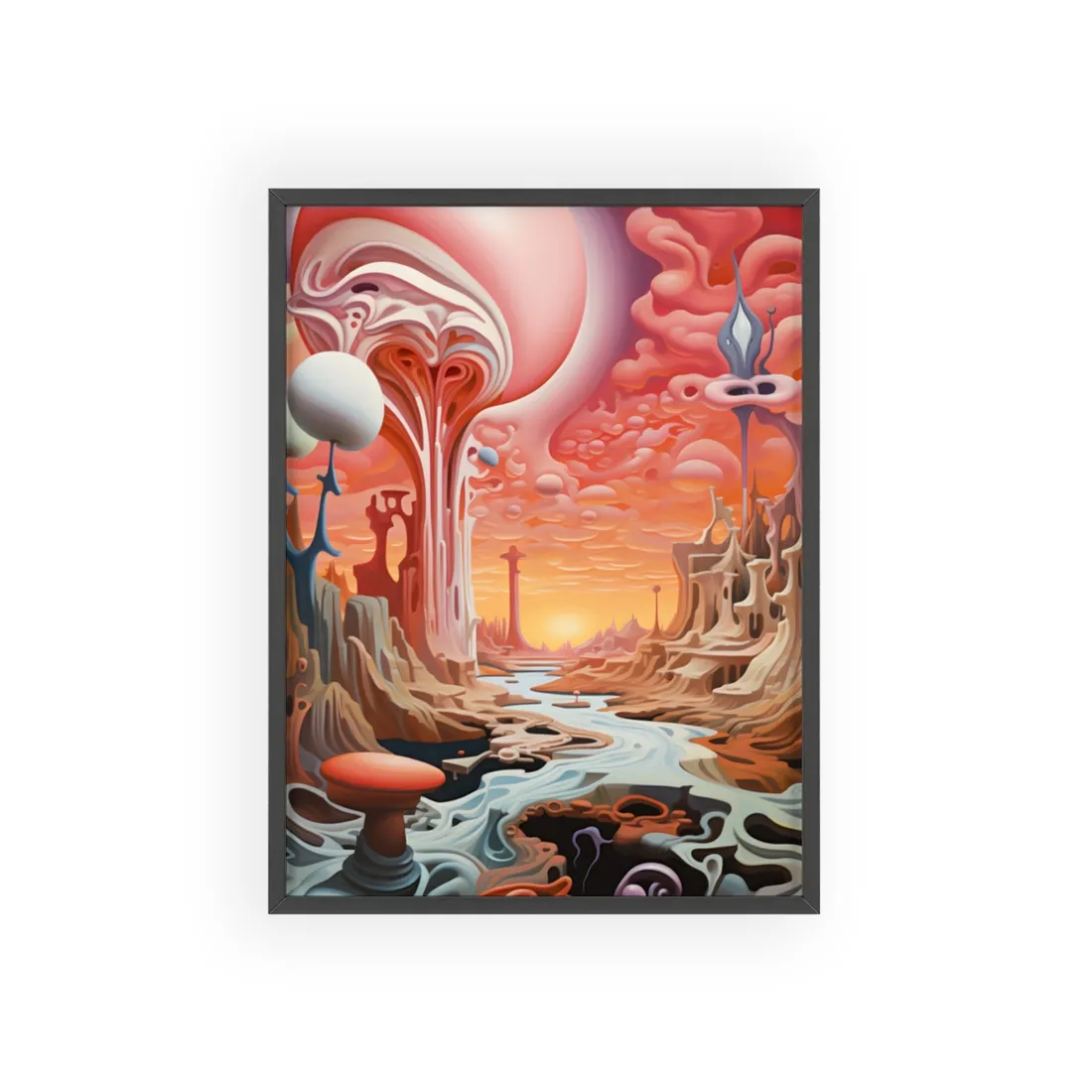 Surreal Dream World: Psychedelic Digital Art - Framed Poster