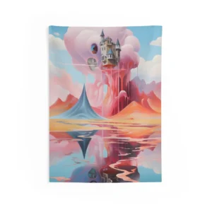 Castle Above Pink Clouds Wall Tapestry