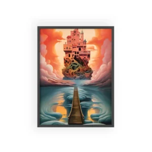 Pink Castle on Wooden Bridge Framed Poster