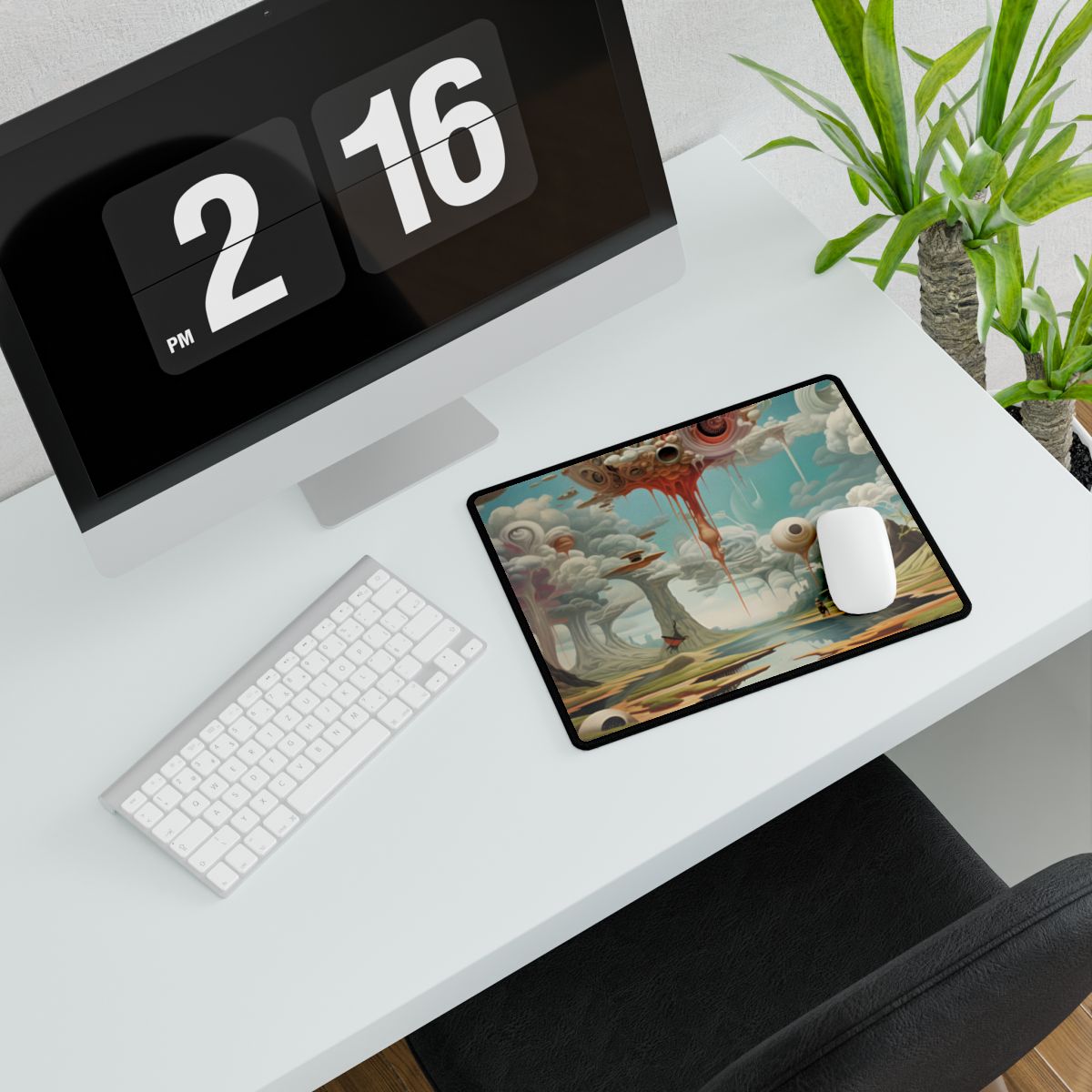 Surreal Dreamscapes: Psychedelic Rock Formation Artwork - Desk Mat
