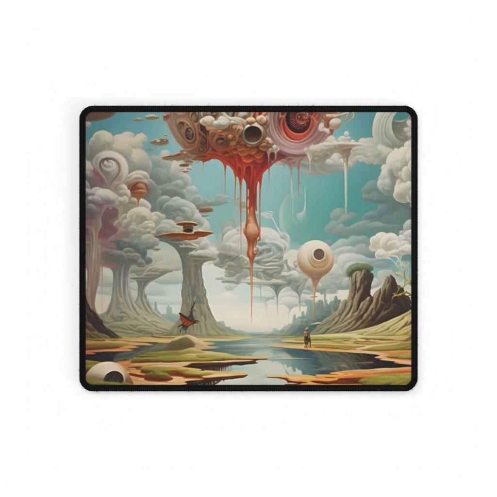 Surreal Dreamscapes: Psychedelic Rock Formation Artwork - Desk Mat