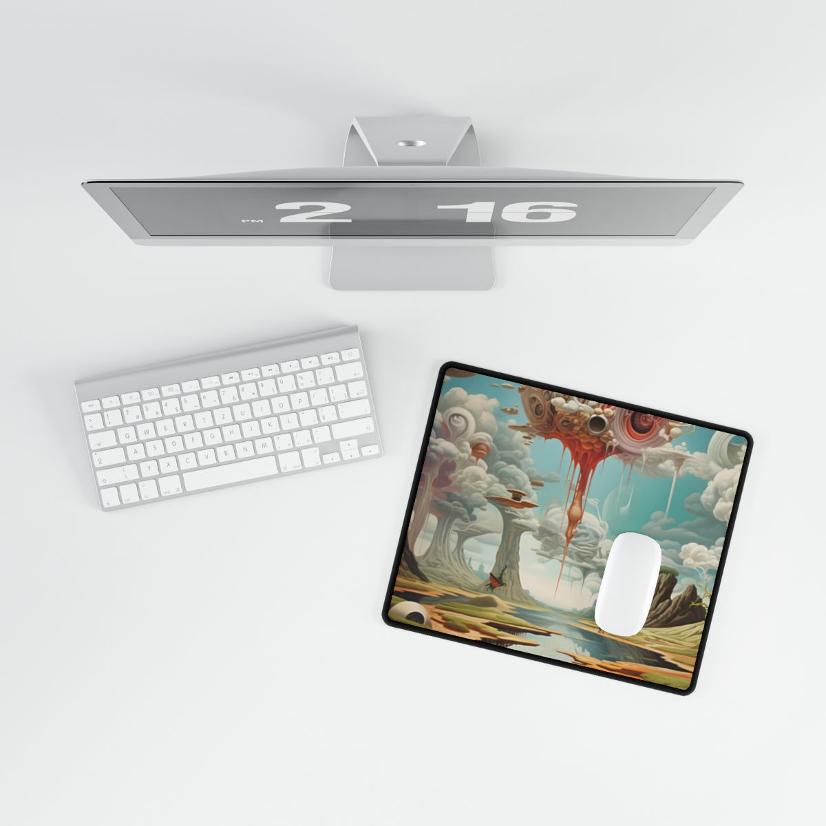 Surreal Dreamscapes: Psychedelic Rock Formation Artwork - Desk Mat