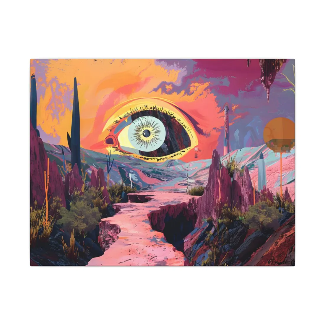 Surreal Eye: Vibrant Landscape Digital Art - Canvas