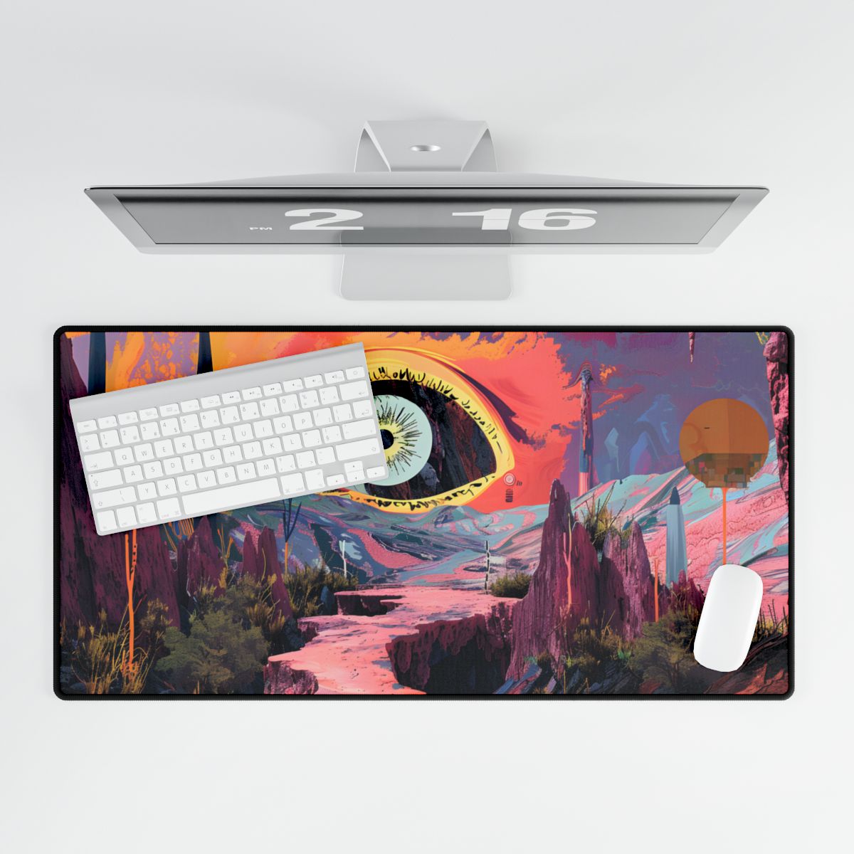 Surreal Eye: Vibrant Landscape Digital Art - Desk Mat