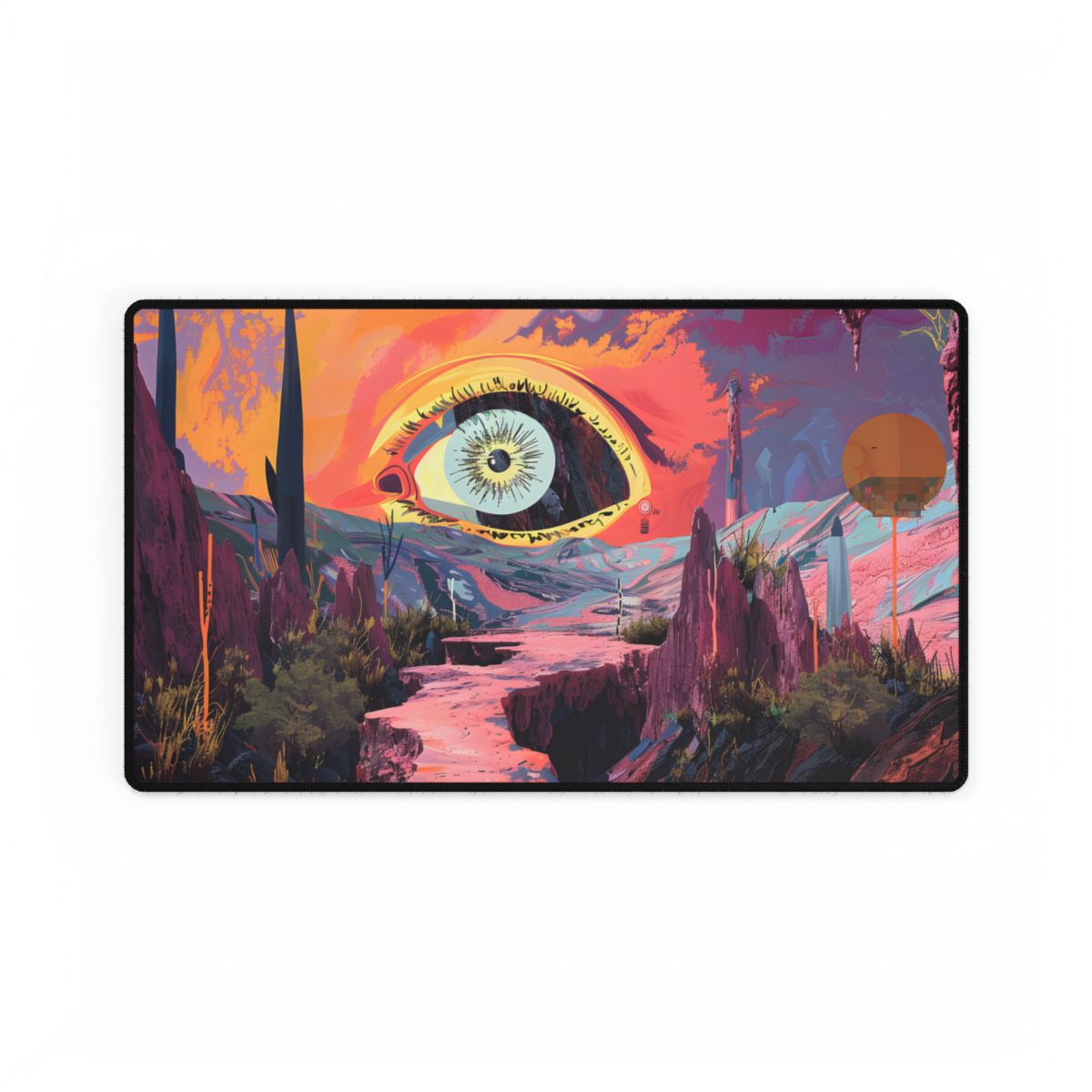 Surreal Eye: Vibrant Landscape Digital Art - Desk Mat
