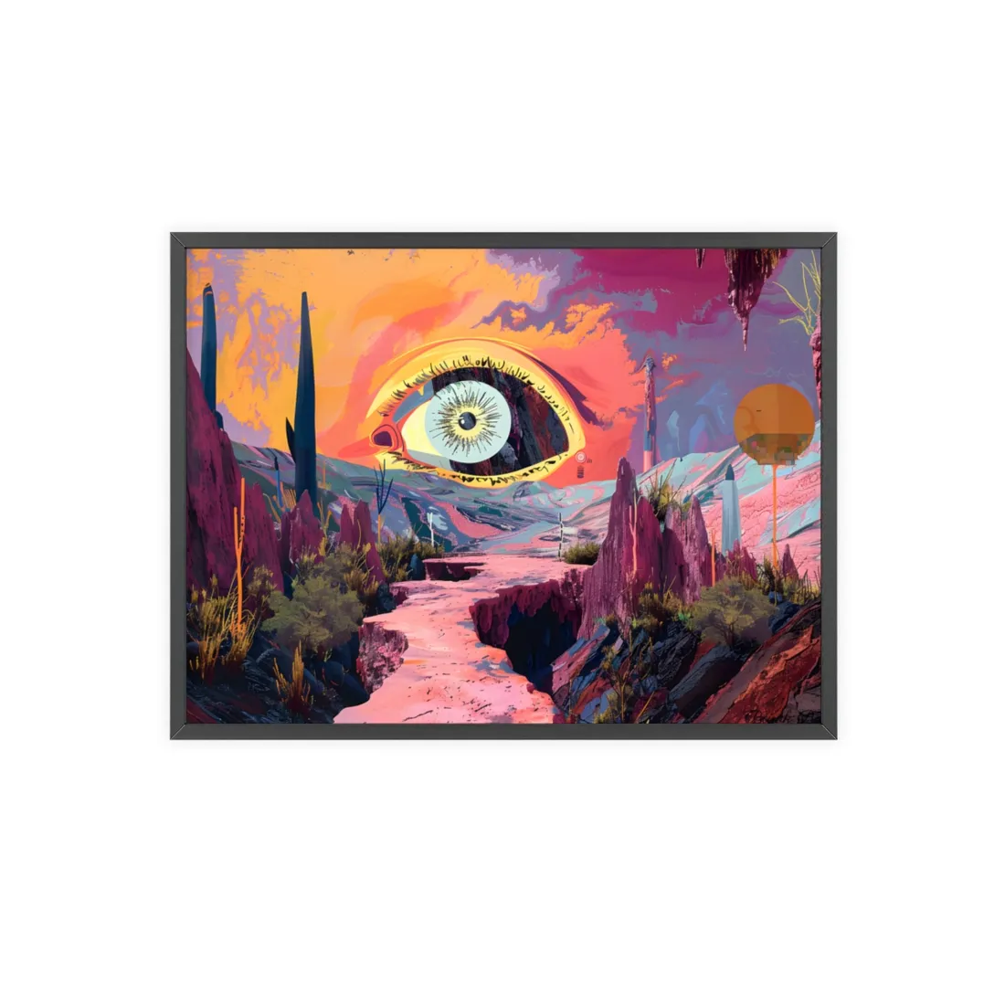 Surreal Eye: Vibrant Landscape Digital Art - Framed Poster