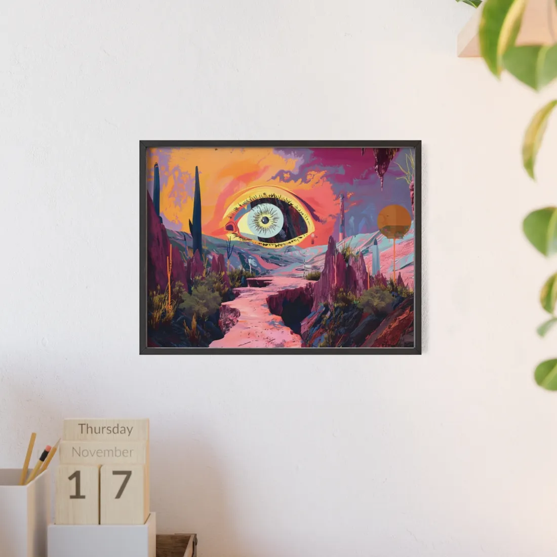 Surreal Eye: Vibrant Landscape Digital Art - Framed Poster