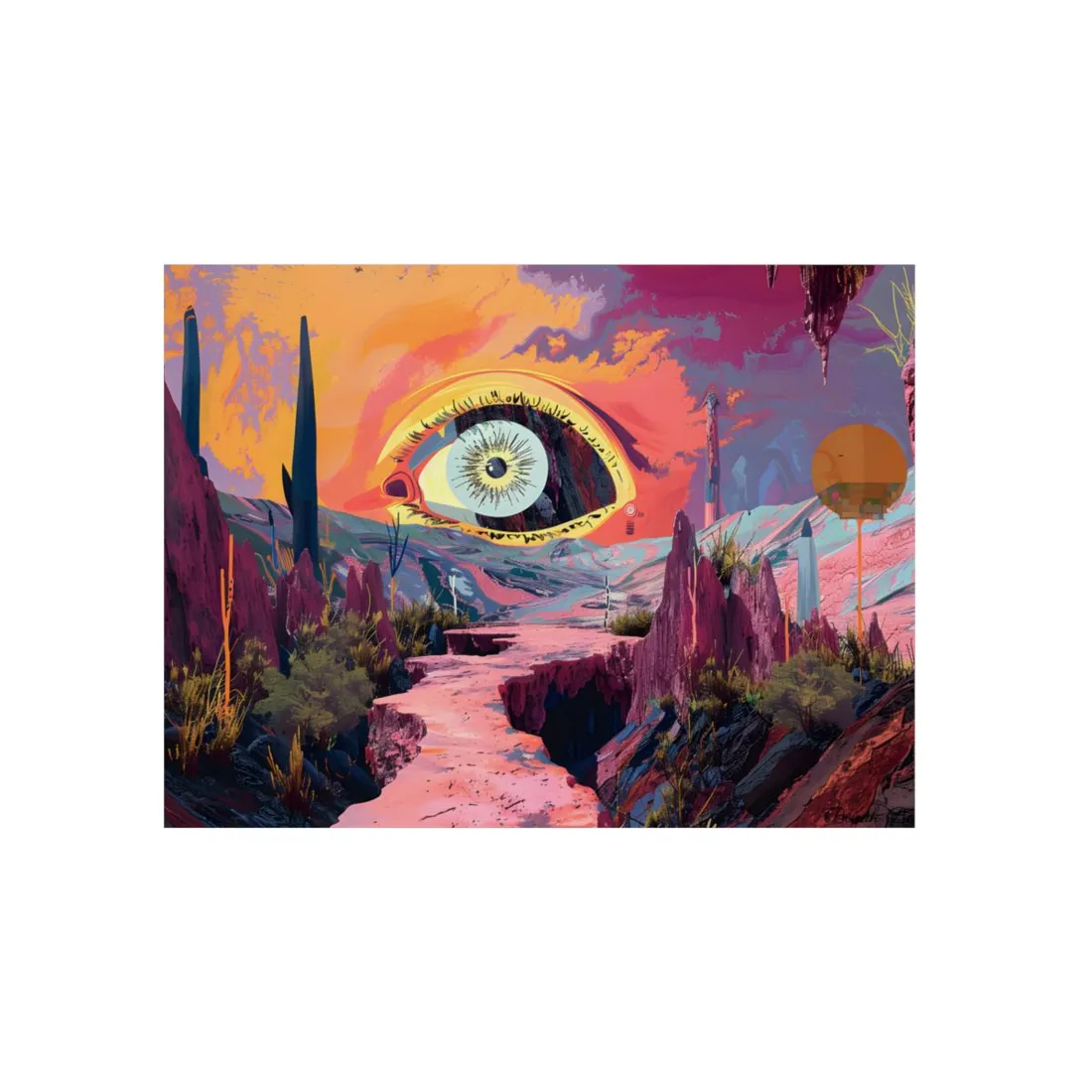 Surreal Eye: Vibrant Landscape Digital Art - Metal Poster