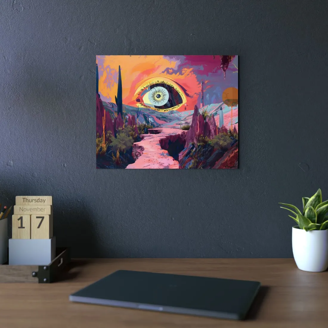 Surreal Eye: Vibrant Landscape Digital Art - Metal Poster