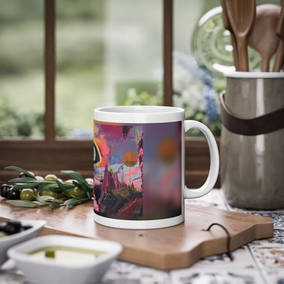 Surreal Eye: Vibrant Landscape Digital Art - Mug