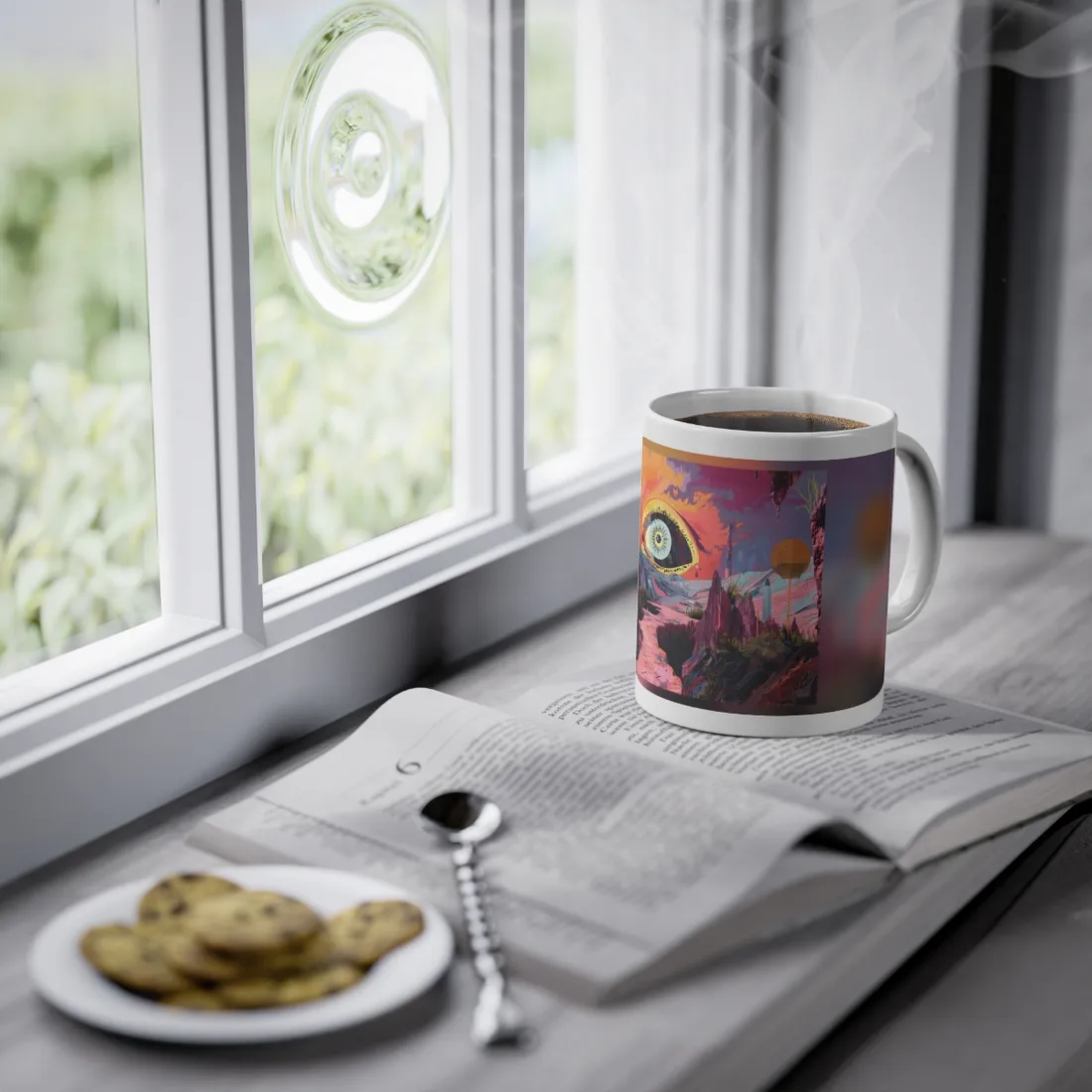 Surreal Eye: Vibrant Landscape Digital Art - Mug