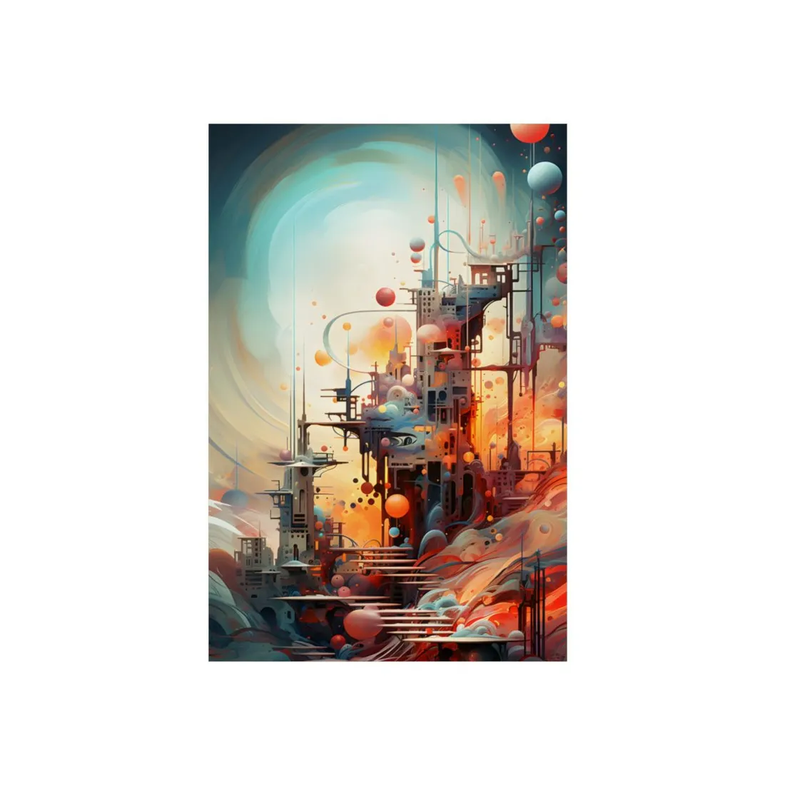 Surreal Face Amid Clouds: Dreamlike Portrait with Orbs - Metal Poster