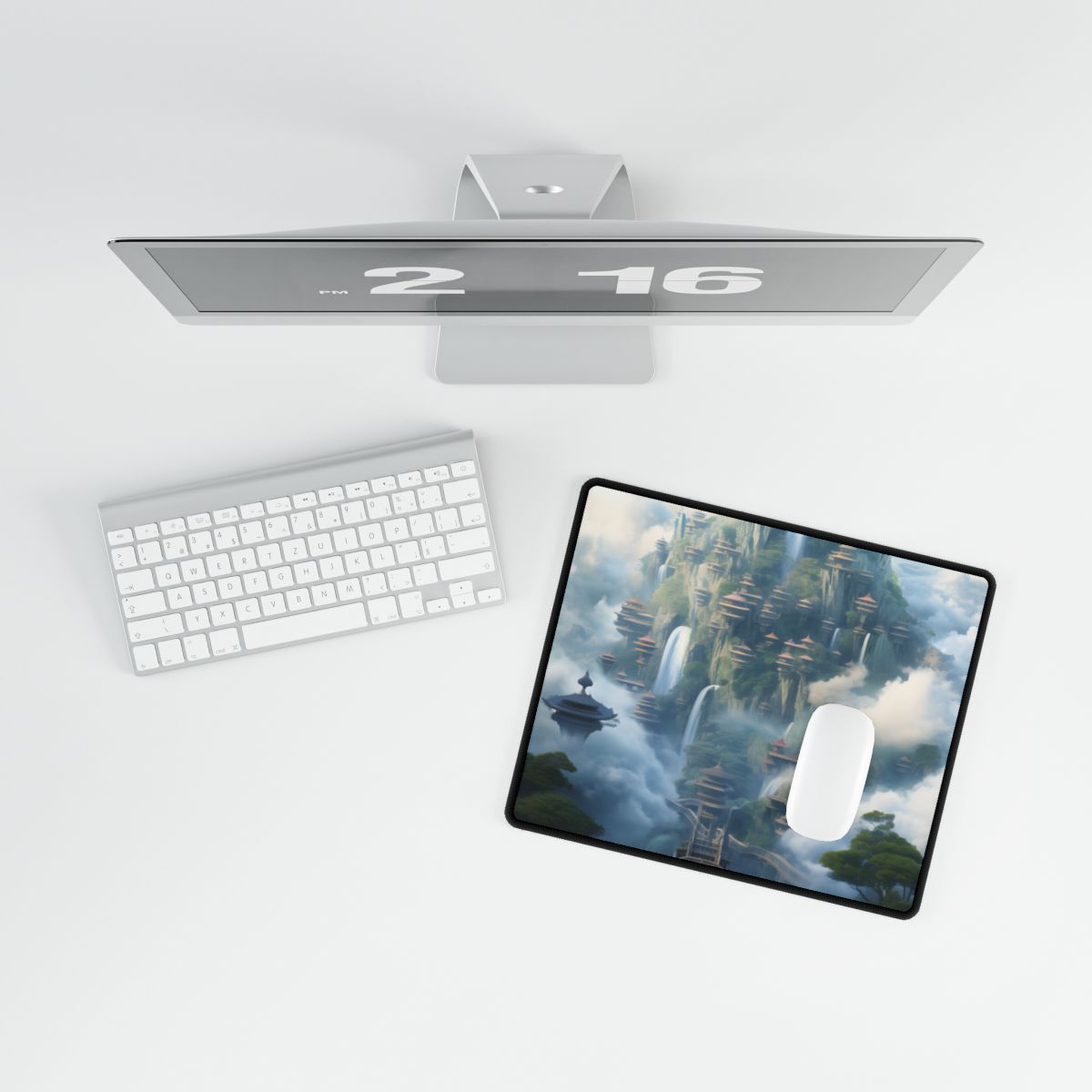 Surreal Floating City: Celestial Fantasy Realm Artwork - Desk Mat