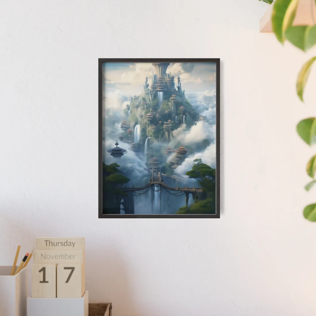 Surreal Floating City: Celestial Fantasy Realm - Framed Poster