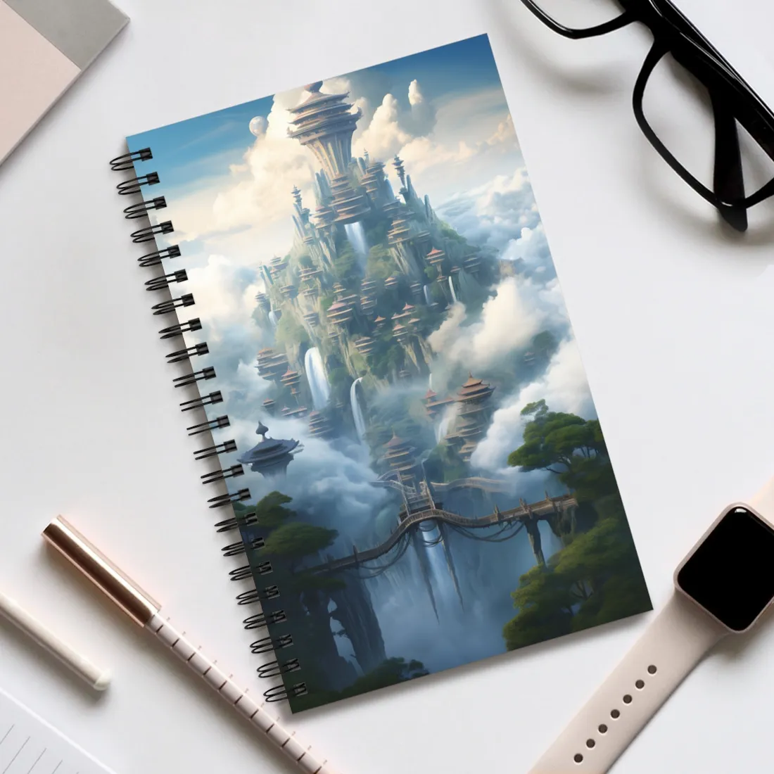 Surreal Floating City: Celestial Fantasy Realm - Spiral Notebook