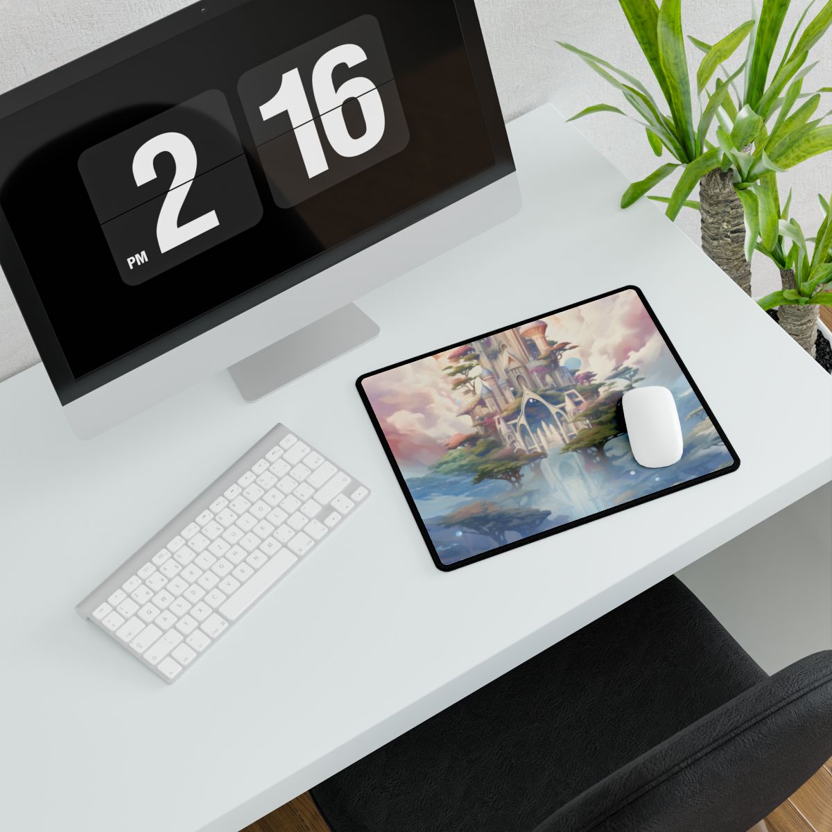 Surreal Floating City in Celestial Fantasy: A Dreamlike Digital Artwork - Desk Mat