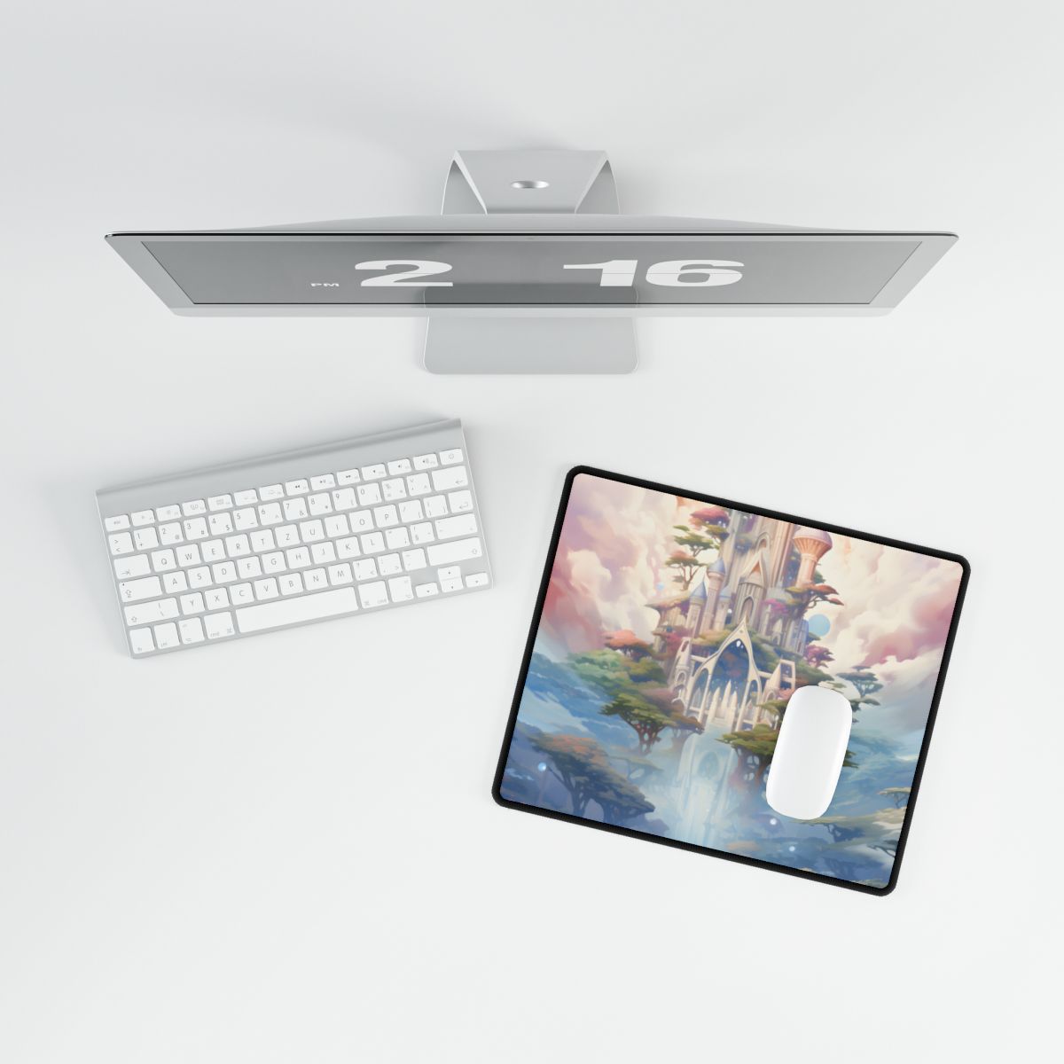 Surreal Floating City in Celestial Fantasy: A Dreamlike Digital Artwork - Desk Mat