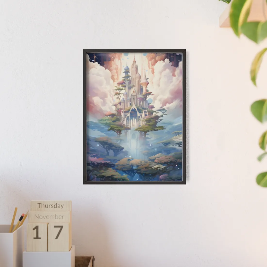 Surreal Floating City in Celestial Fantasy: A Dreamlike - Framed Poster