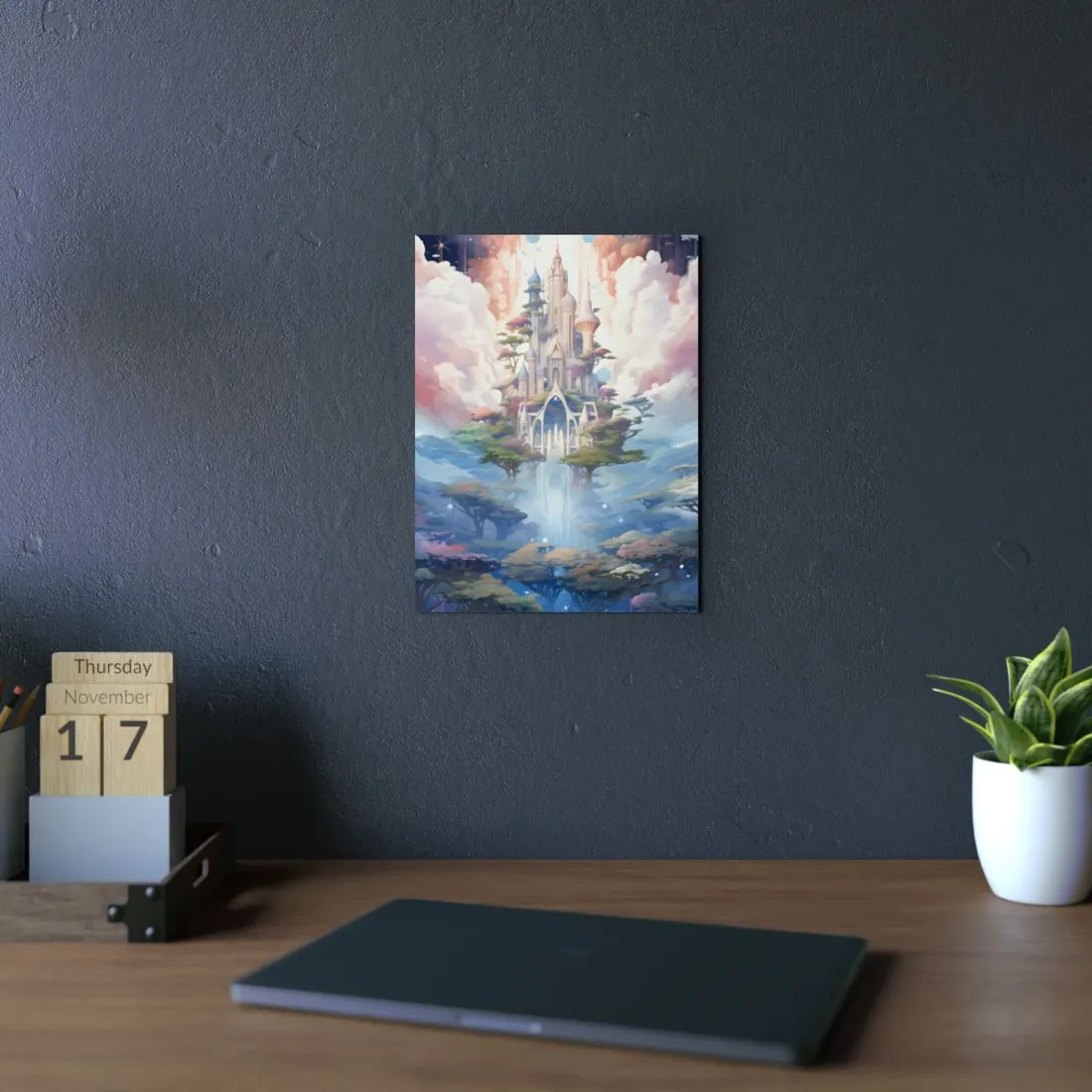 Surreal Floating City in Celestial Fantasy: A Dreamlike - Metal Poster