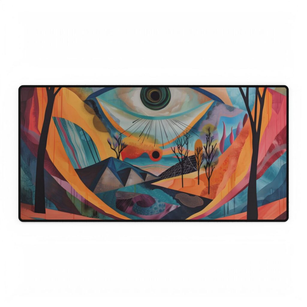 Surreal Landscape: Earthy Eye in Blue Hues - Desk Mat