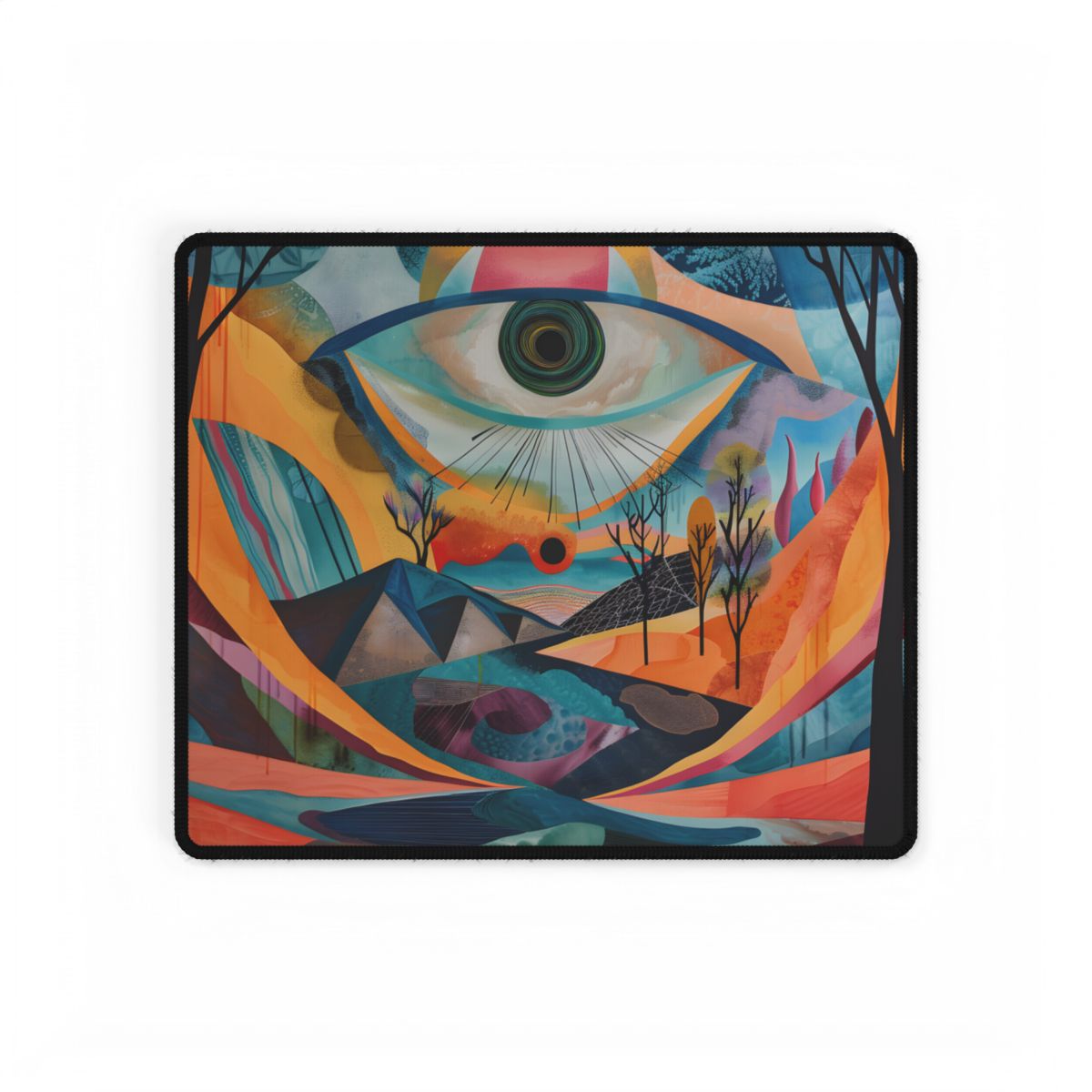 Surreal Landscape: Earthy Eye in Blue Hues - Desk Mat