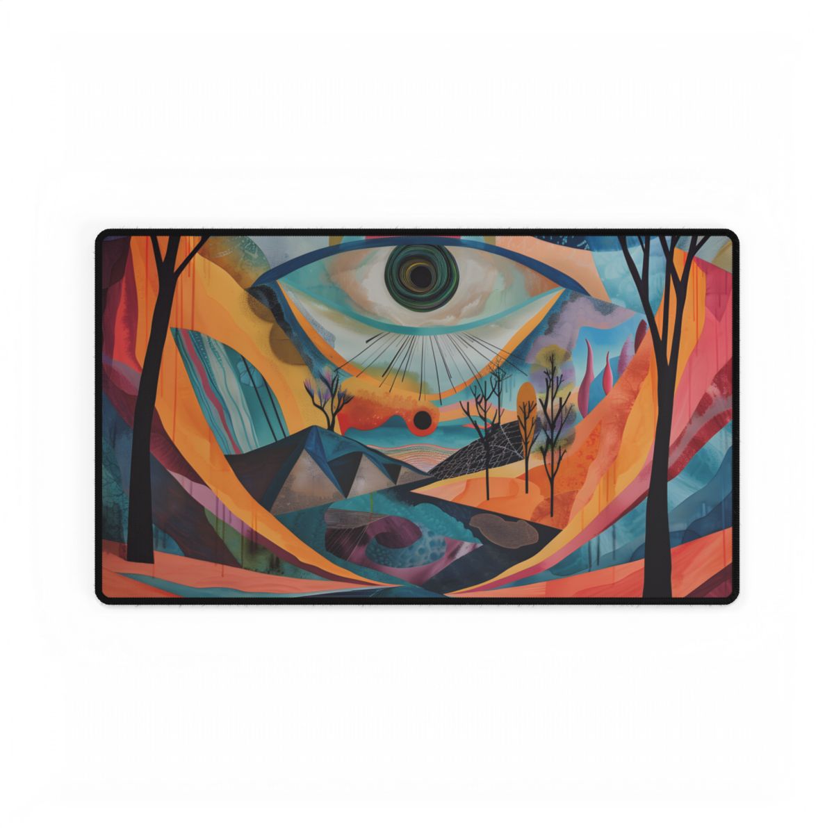 Surreal Landscape: Earthy Eye in Blue Hues - Desk Mat