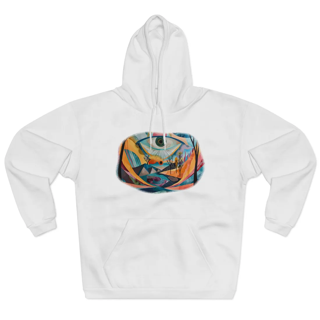 Surreal Landscape: Earthy Eye in Blue Hues - Hoodie (White)
