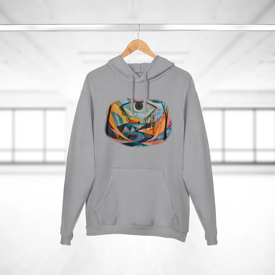 Surreal Landscape: Earthy Eye in Blue Hues - Hoodie (Heather Grey)