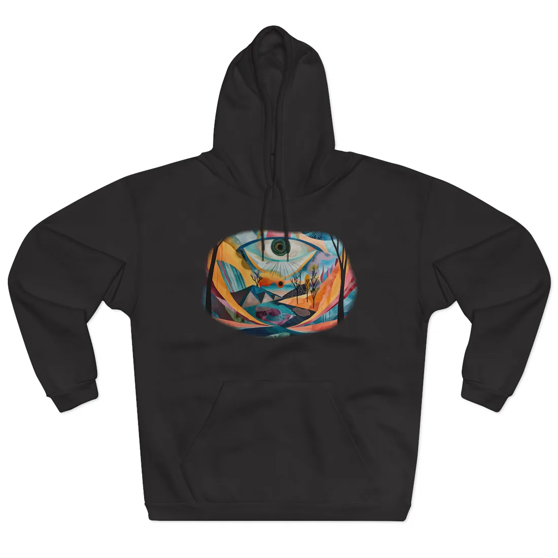 Surreal Landscape: Earthy Eye in Blue Hues - Hoodie (Black)