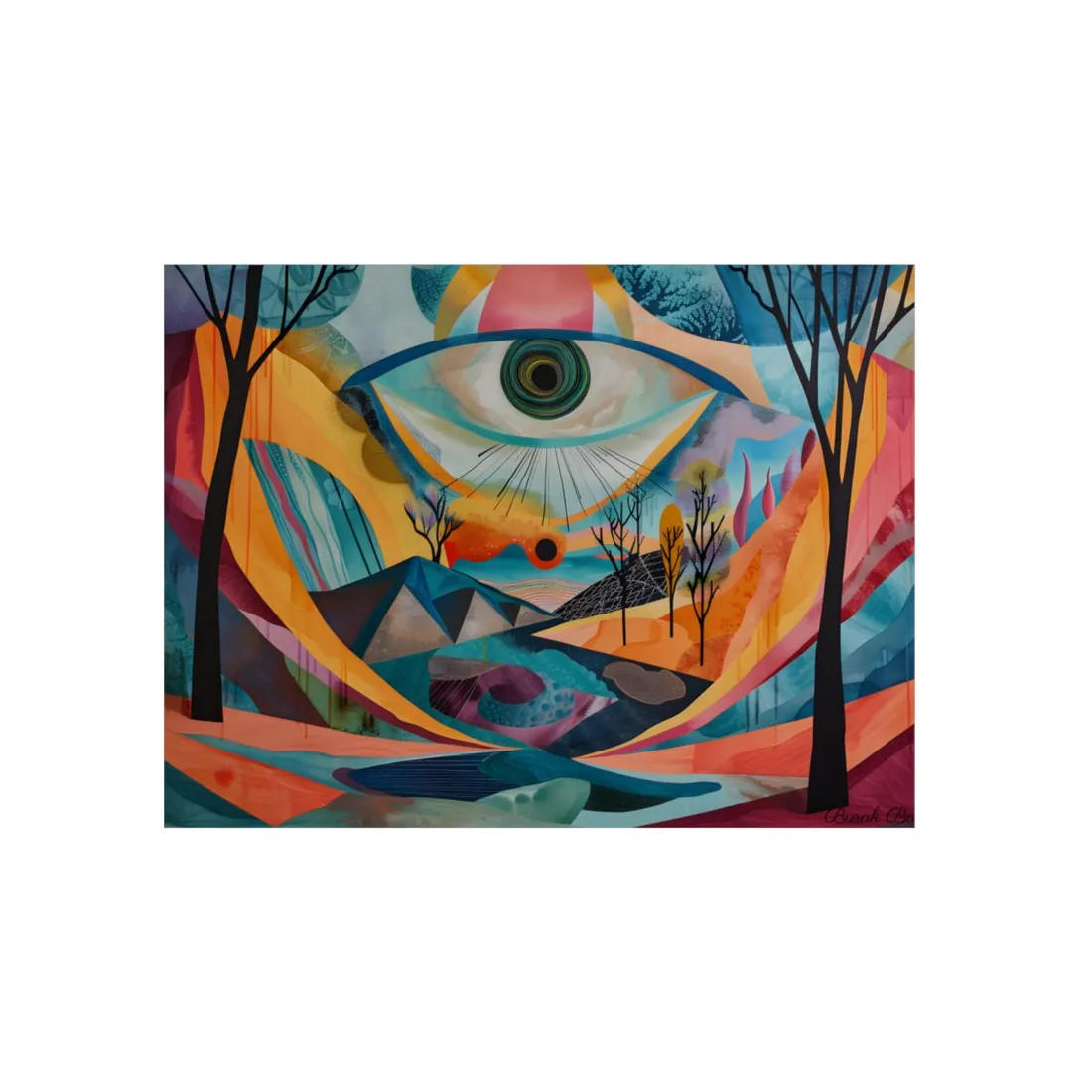Surreal Landscape: Earthy Eye in Blue Hues - Metal Poster
