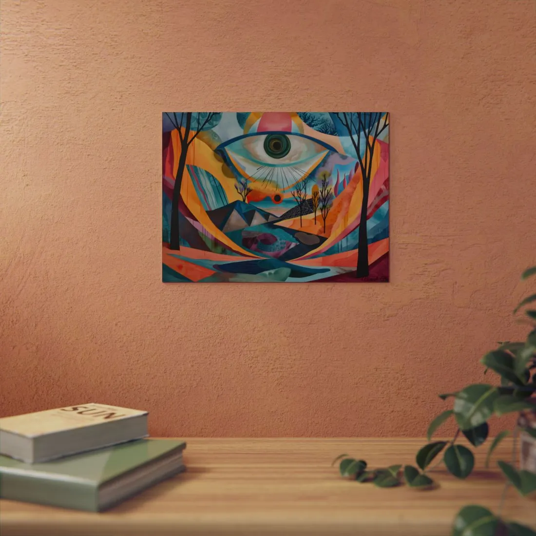 Surreal Landscape: Earthy Eye in Blue Hues - Metal Poster