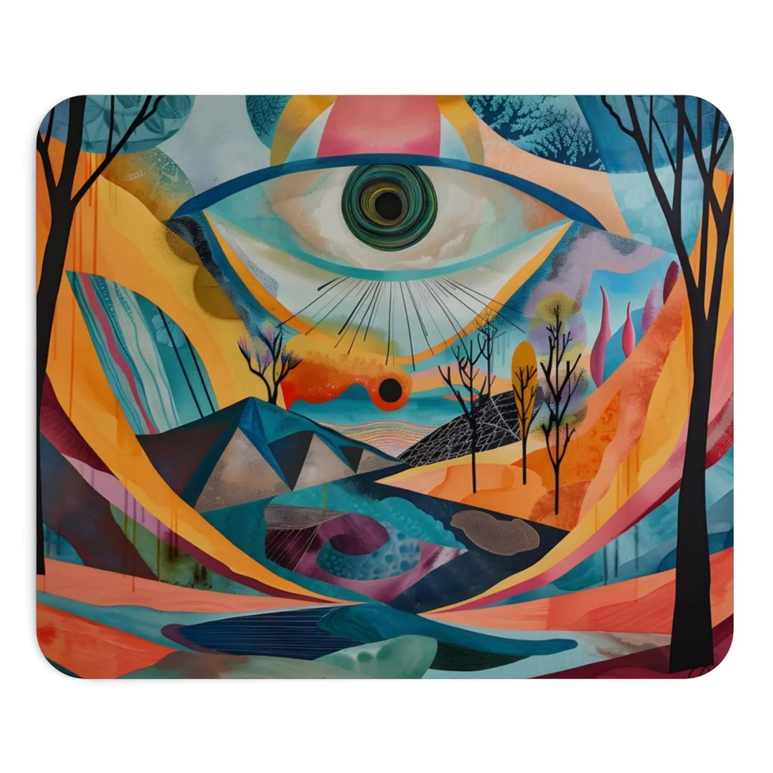 Surreal Landscape: Earthy Eye in Blue Hues - Mouse Pad