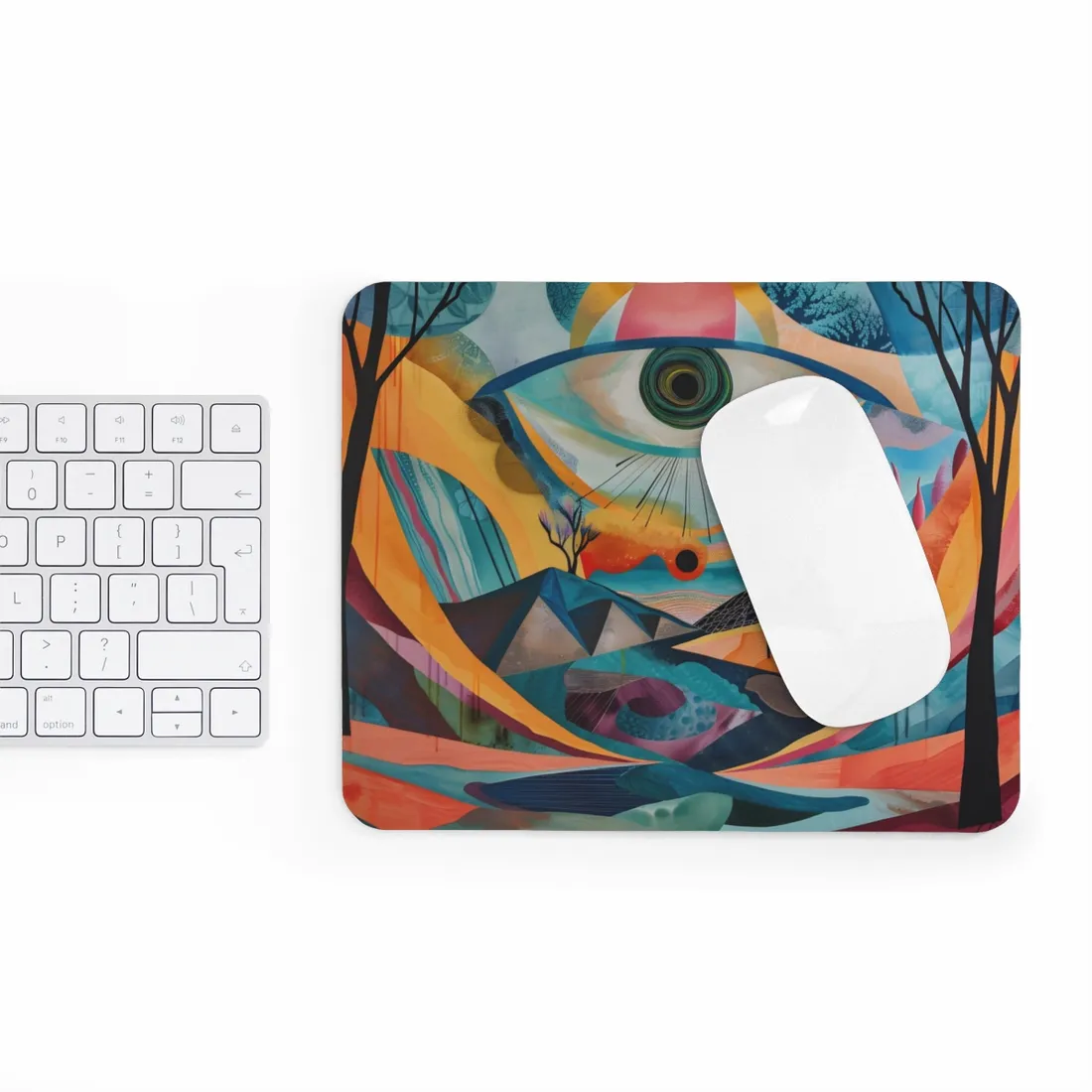 Surreal Landscape: Earthy Eye in Blue Hues - Mouse Pad