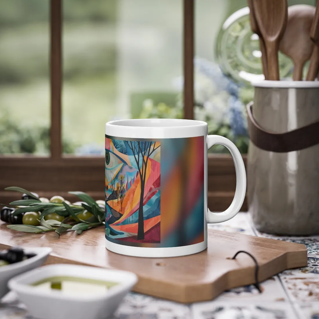 Surreal Landscape: Earthy Eye in Blue Hues - Mug