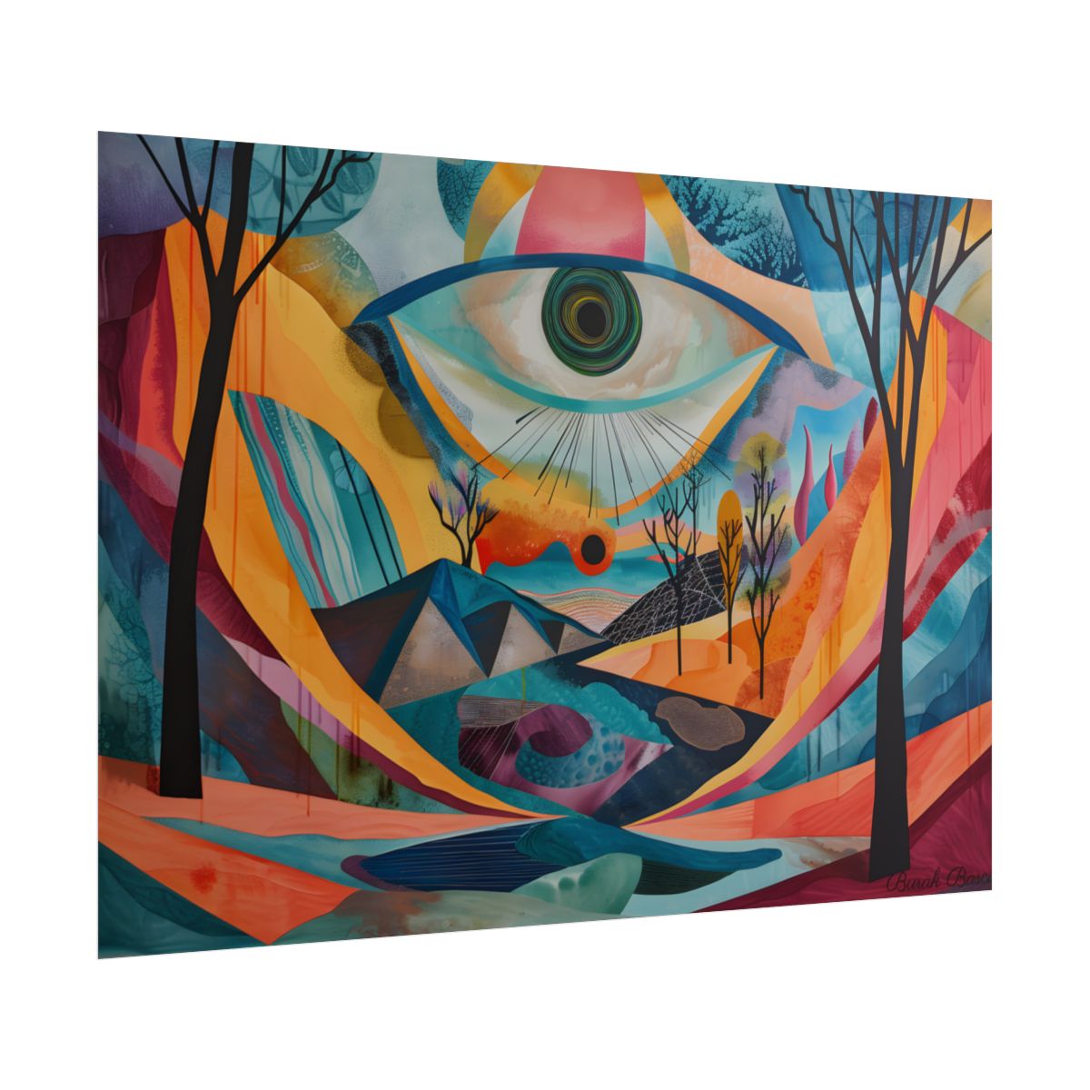 Surreal Landscape: Earthy Eye in Blue Hues - Poster