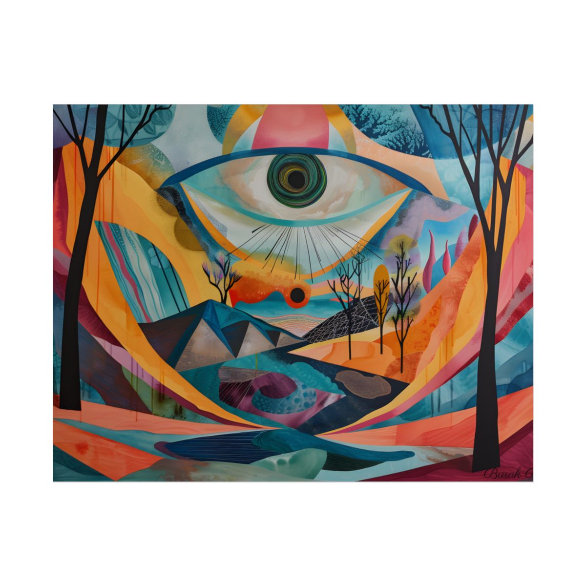 Surreal Landscape: Earthy Eye in Blue Hues - Poster