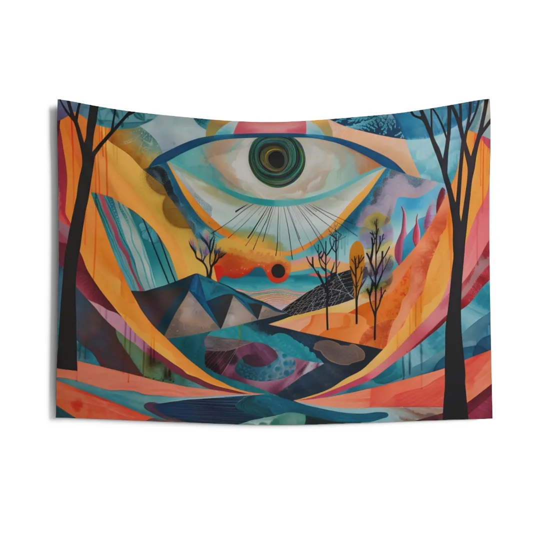 Surreal Landscape: Earthy Eye in Blue Hues - Wall Tapestry