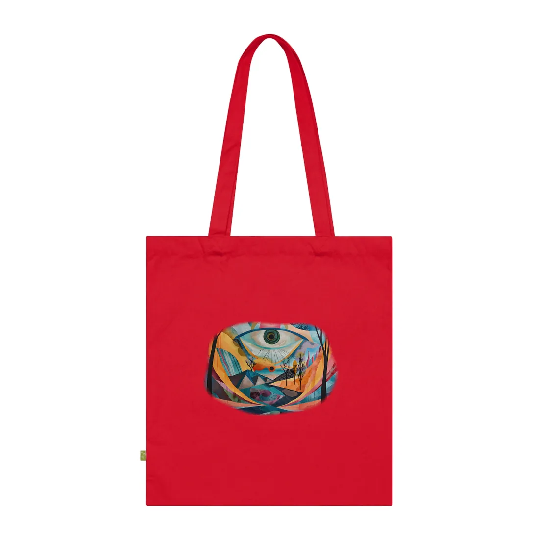 Surreal Landscape: Earthy Eye in Blue Hues - Tote Bag (Classic Red)